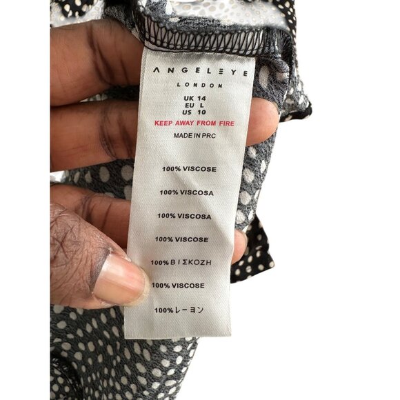 Black & White Polka Dot Long Sleeve Midi Peasant Dress Square Neck Ruched Size L - Picture 9 of 14